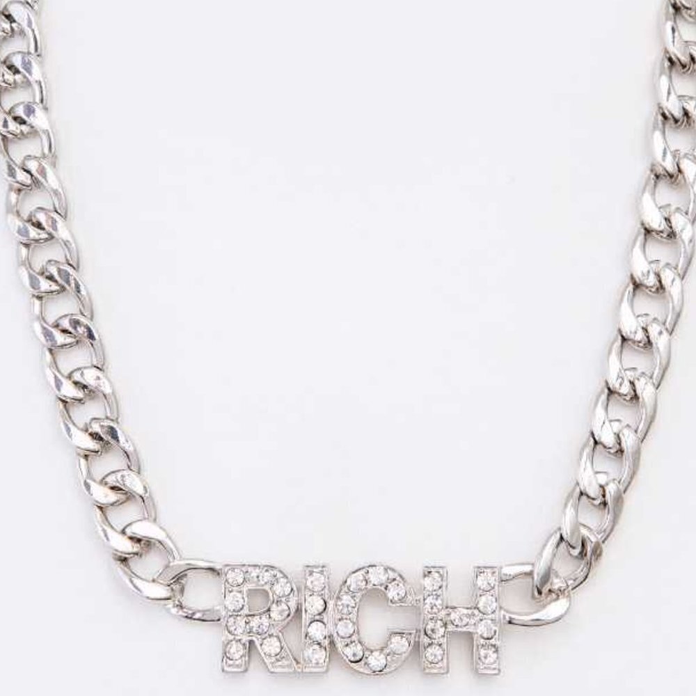RHODIUM CRYSTAL RICH PENDANT CHUNKY NECKLACE